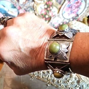 Sterling Silver Green Onyx Panel Bracelet